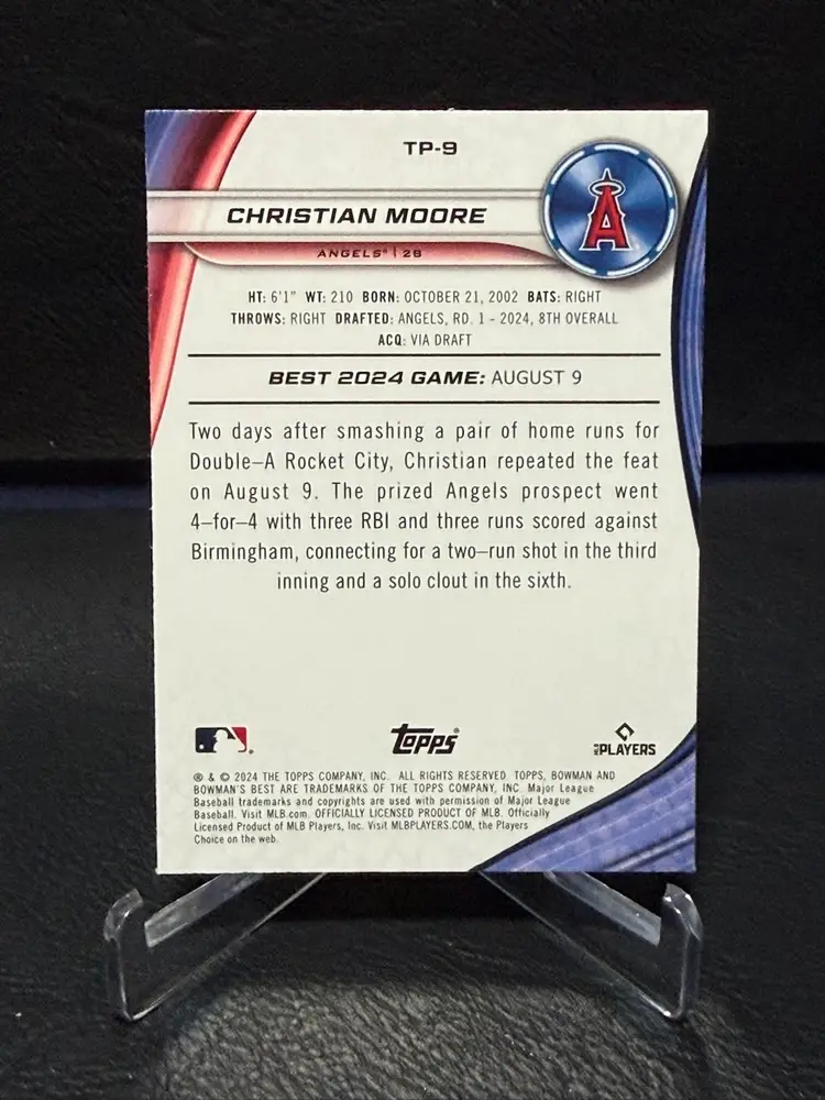Christian Moore 2024 Bowman's Best Prospect Blue Wave Refractor + Bonus Los Angeles Angels