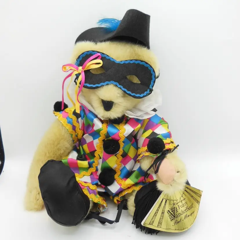 Vintage 12" Fuzzy Vanderbear Bal Masque FLUFFY Carnival Bear Masquerade Ball