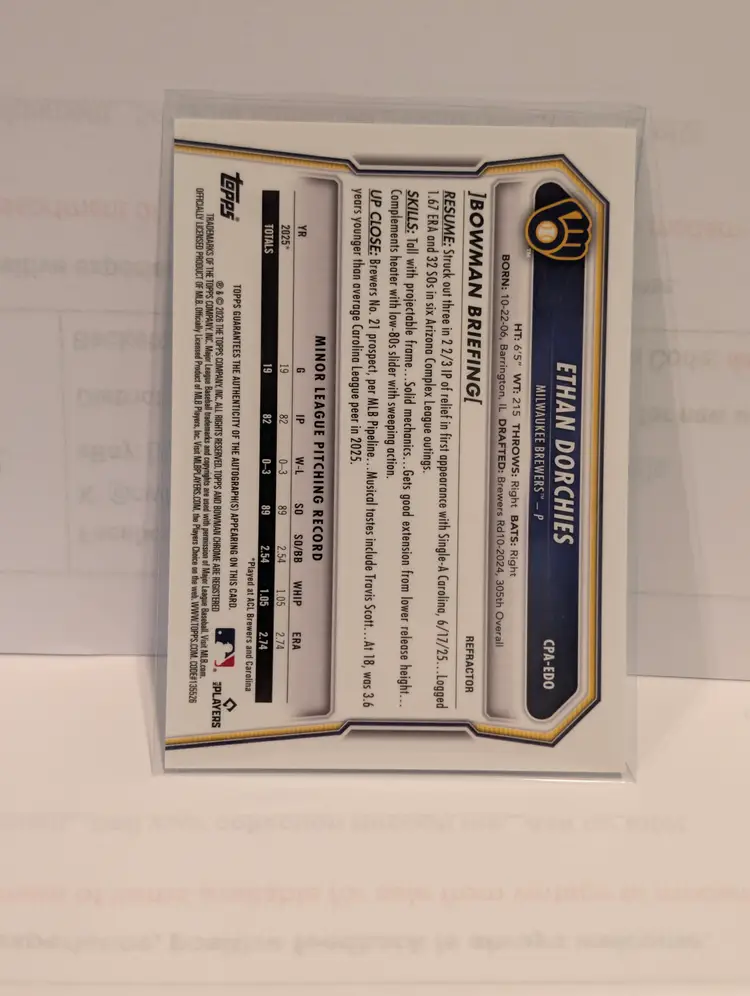 Ethan Dorchies #/499 2026 Bowman Chrome #CPA-EDO - (141) - Milwaukee Brewers
