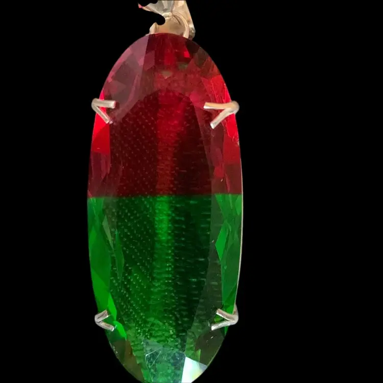 Vintage Sterling Silver  Bi-Color Tourmaline Gemstone  Pendant 3 Inches Long X 1 Inches