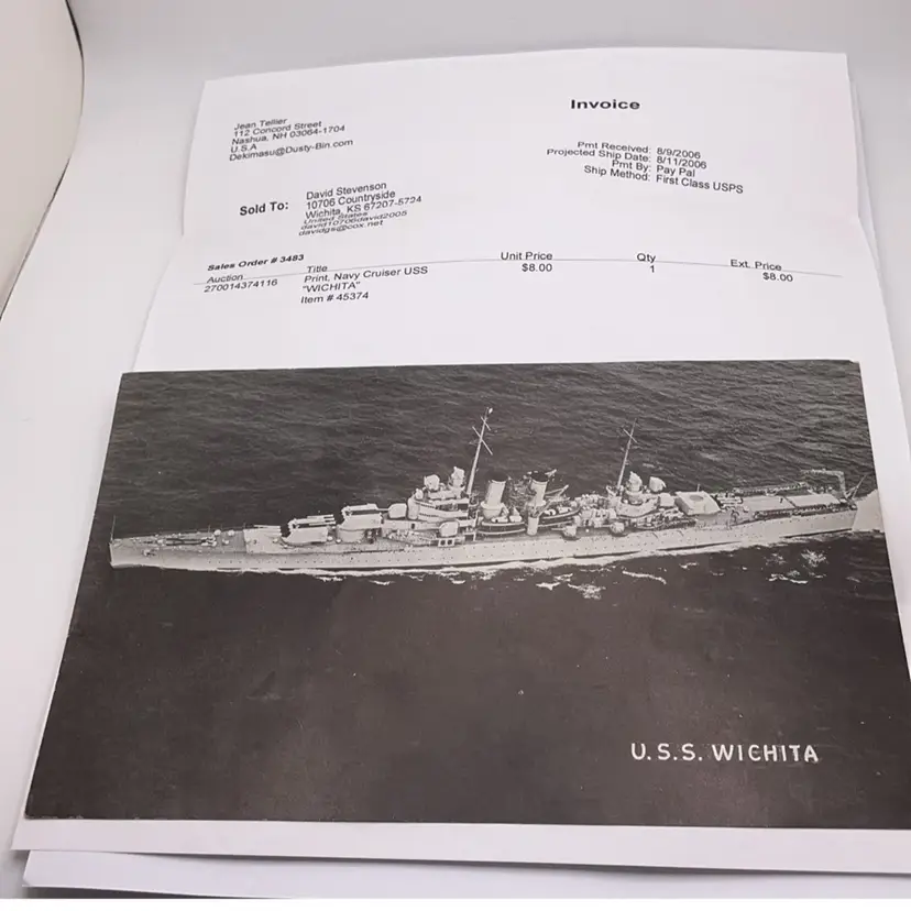PP4 VTG 5x8" Photo Print of Old US Naval Ship U.S.S. WICHITA BATTLESHIP