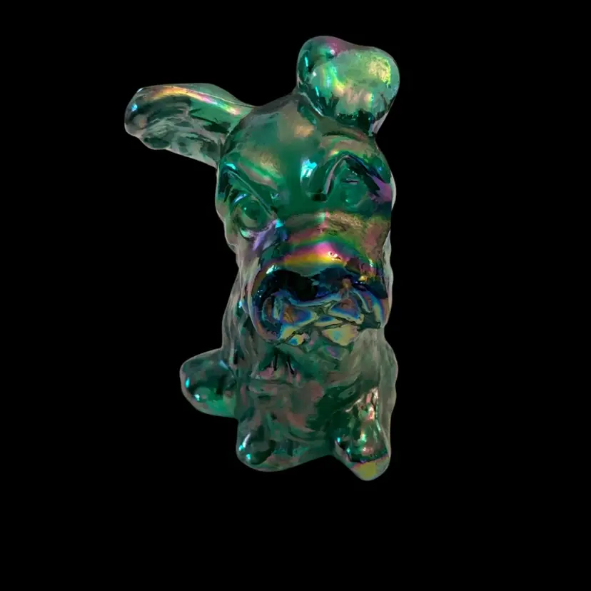 Fenton Green Carnival Glass Terrier 3”x 2”