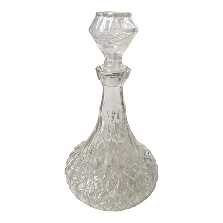 Vintage Crystal Diamond Cut Ship Decanter