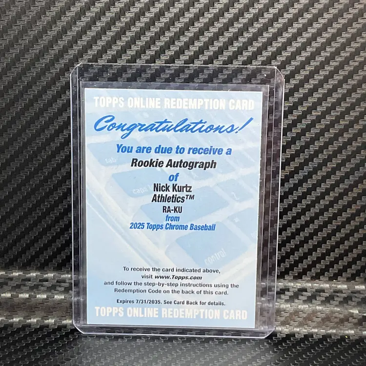 2025 Topps Chrome NICK KURTZ Rookie Auto Redemption #RA-KU OAKLAND ATHLETICS