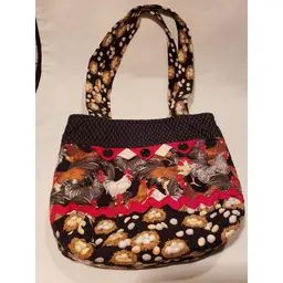 Unique Handmade Cloth Fabric Chicken Rooster Eggs Purse Pocket Book Black White Red