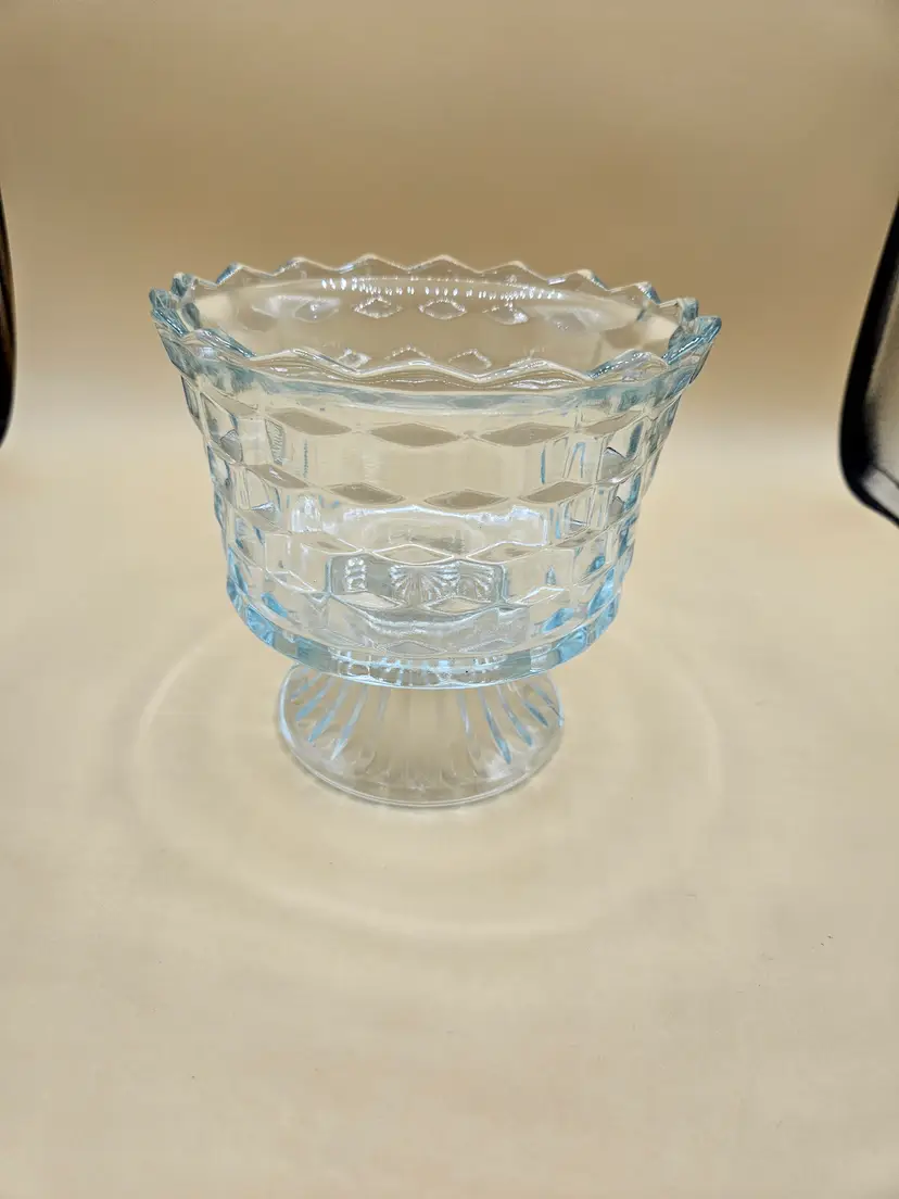 Indiana Glass Clear Cubist Flared Compote 5.5"H x 5.75" in diameter