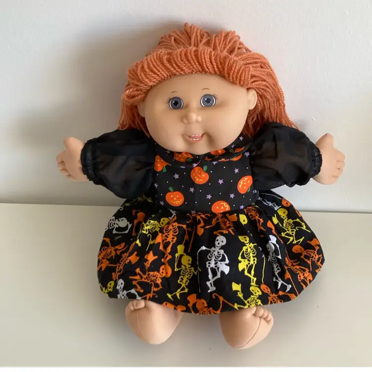 Spooky Halloween Cabbage Patch Dress Skeletons And Pumpkins Vintage Fabric Upcycle