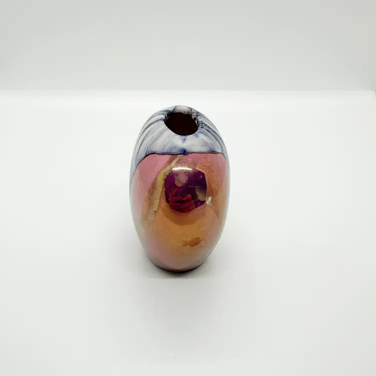 Vintage Nielsen's Handmade Ceramic Vase 24K Gold Overlay Mini Iridescent Luster Drip
