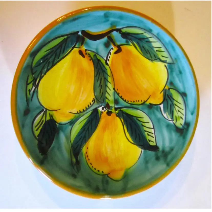 Vintage Italian Pottery Avallone Vietri, Hand Painted Sicilian Lemon Design, Wall Dish or Trinket Dish, ITALY