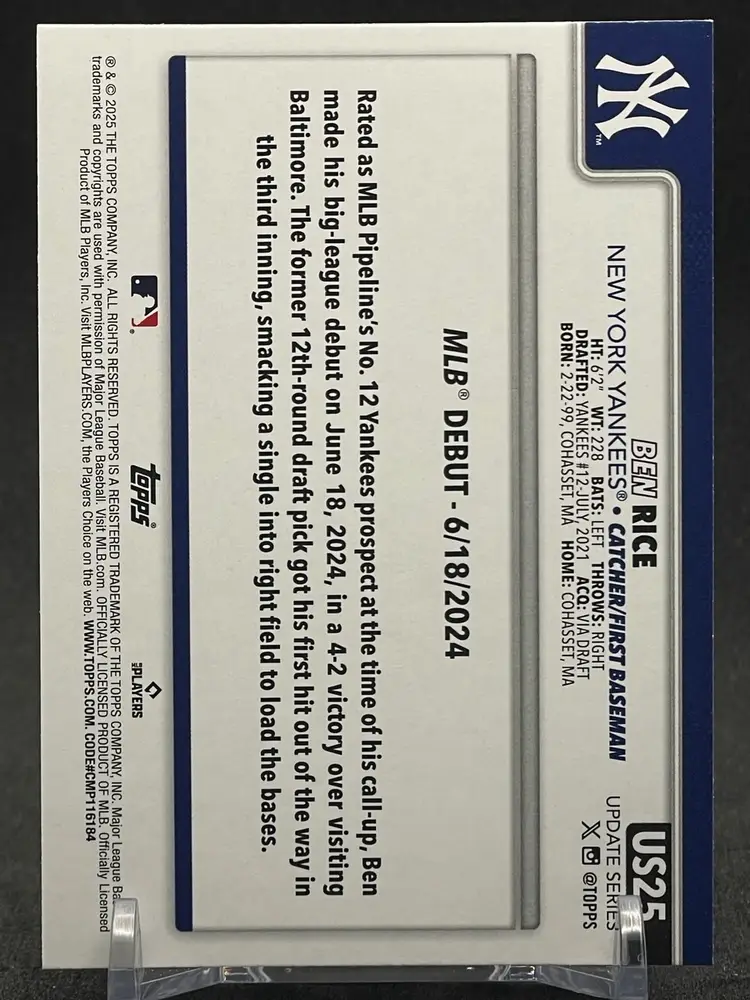 2025 Topps Update Series - Rookie Debut Ben Rice #US25 Jack-O'-Lantern Foil (RC)