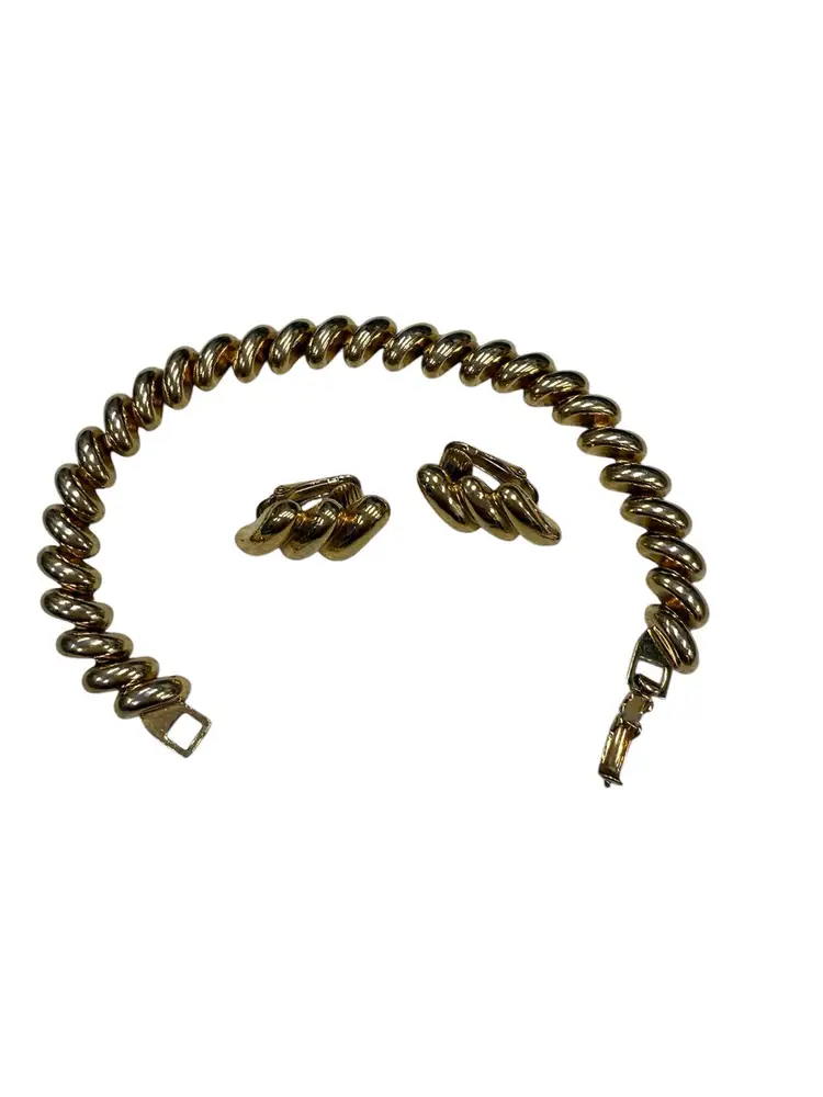 Vintage San Marco Gold Tone Bracelet & Clip Earrings