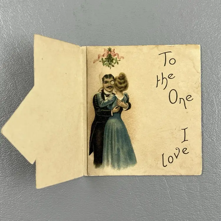 Antique Greeting Card Valentine Love Couple Embrace To The One I Love 2.75x3"