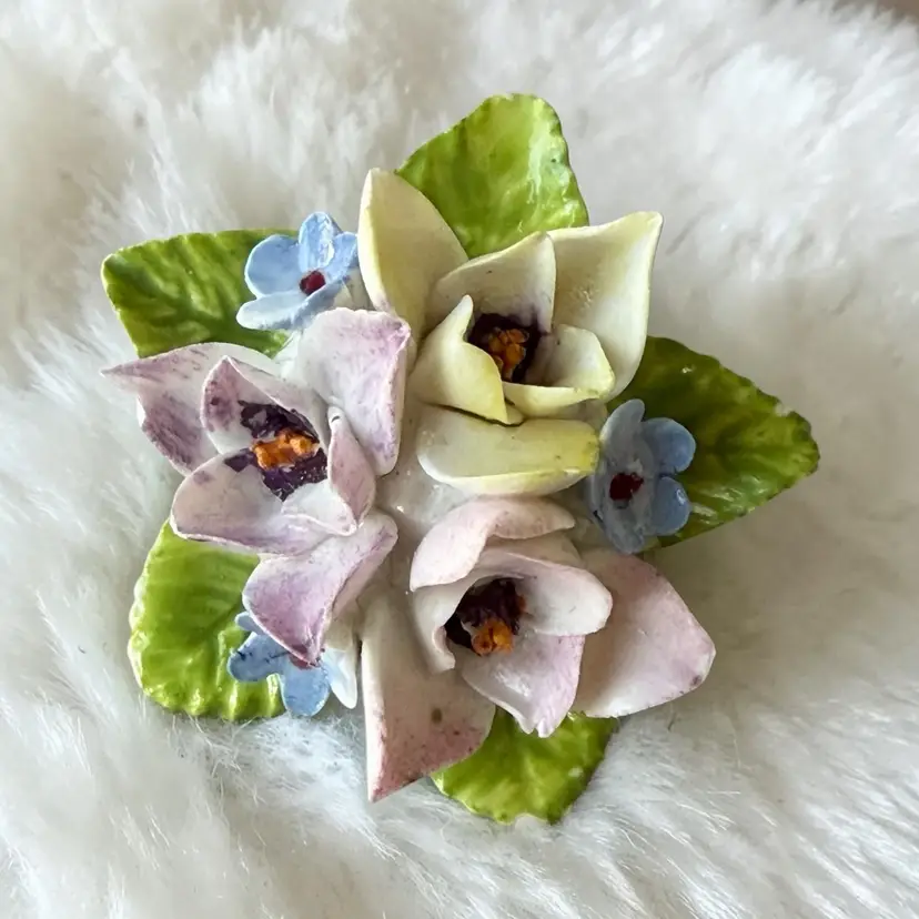 Vintage Bone China Floral Brooch Made in England Hand Painted Porcelain Flower Pin