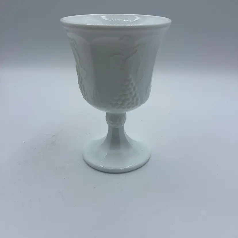 Vintage Mid-Century Indiana Milk Glass Goblet - Harvest Grape Design