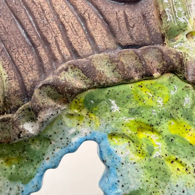 Studio Art Pottery Decorative Bowl Woodland Forest Reticulated Signed Jane 12”