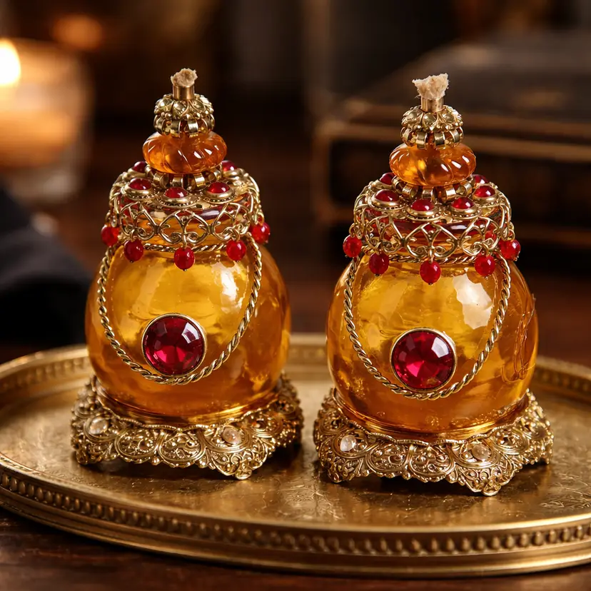 2 Decorative Bombay Glass Oil Pot Lamps Made in Czech Republic