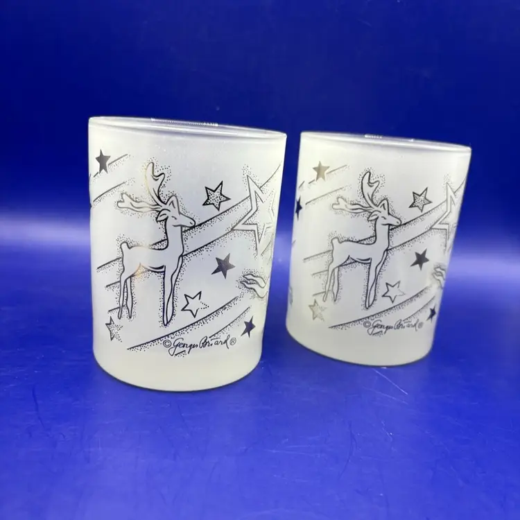 Georges Briard Silver Reindeer Old Fashion Set Of 2 Glasses Signed