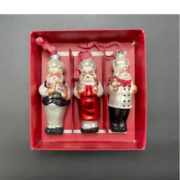 Williams-Sonoma Set of 3 Glass Santa Chef Hanging Christmas Ornaments
