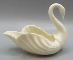Vintage Lenox USA Ivory Bone China Swan Trinket Dish Planter 5" Green Label