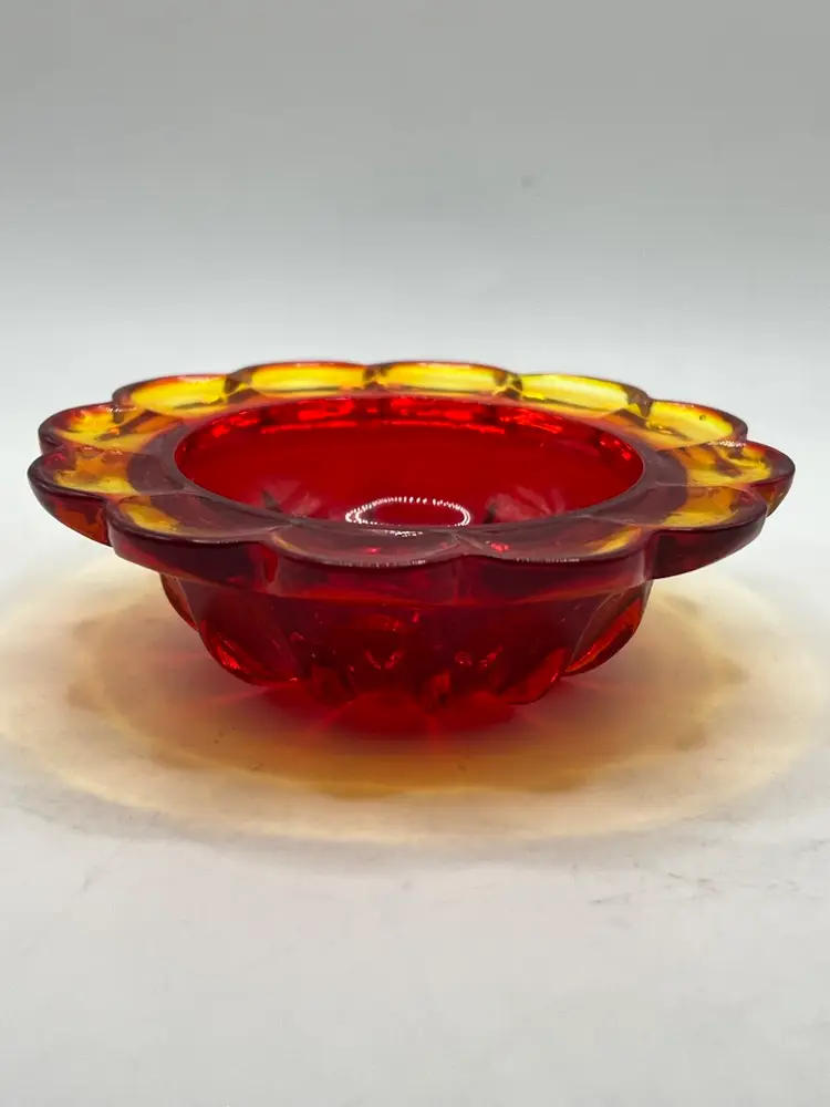 VTG Gusevsky 24% Lead Oxide Amberina Crystal Trinket Dish