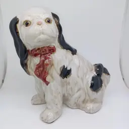 Vintage Victorian Staffordshire King Charles Spaniel 9” Porcelain Majolica dog