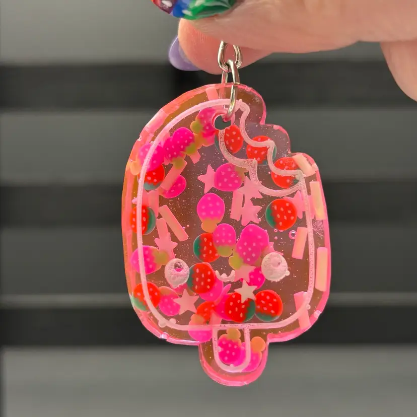 Strawberry Sprinkle Cute Popsicle Keychain/Bag Clip