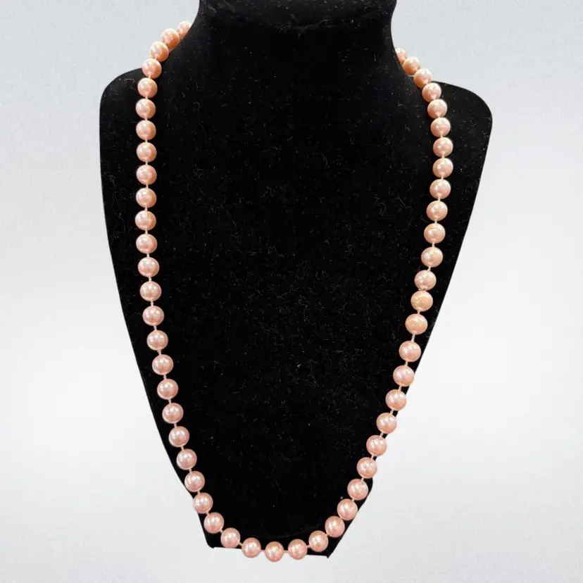 Vintage Style Pink Faux Pearl Necklace – 24” Single Strand
