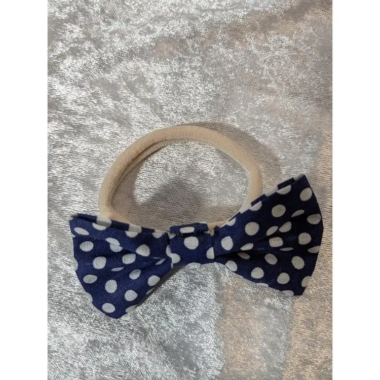 Pigtail Hair Bows - Toddler, Girls, Handmade, Navy Blue Polka Dots