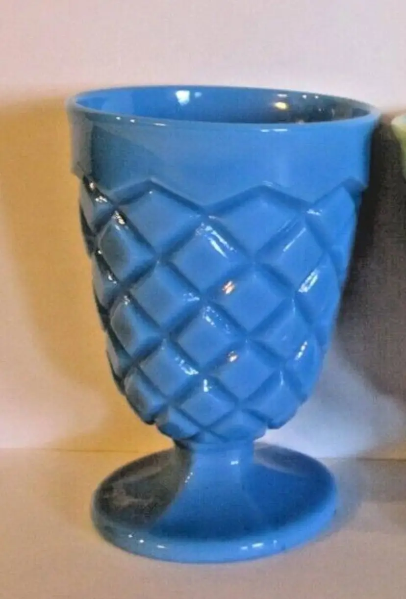 Antique RARE, Portieux Vallerysthal Blue Opaline Quilted Diamond Spooner / Tumbler