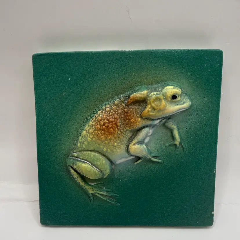 Natalie Surving Studio 1992 Art Pottery Green Frog Tile 4x4”