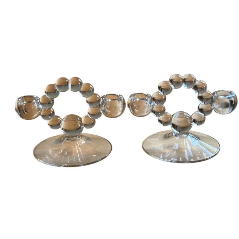 Pair Of 1940’s Imperial Glass-Ohio Candlewick Clear Crystal Double Light Candlesticks