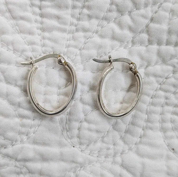 Vintage Classic Sterling Silver Elongated Hoop Earrings