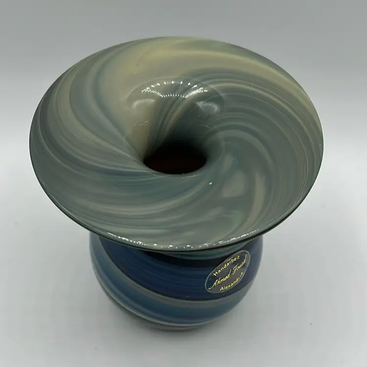 Handmade Blue Swirl Vase Ahmed Fouad Egypt Alexandria Glass Vase