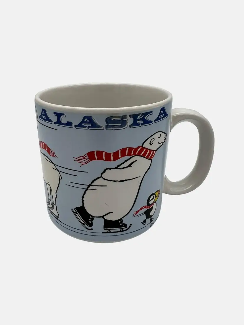 Vintage Alaska Skating Animals Mug 1988 Ceramic Coffee Tea Cup By ACE 3.5"