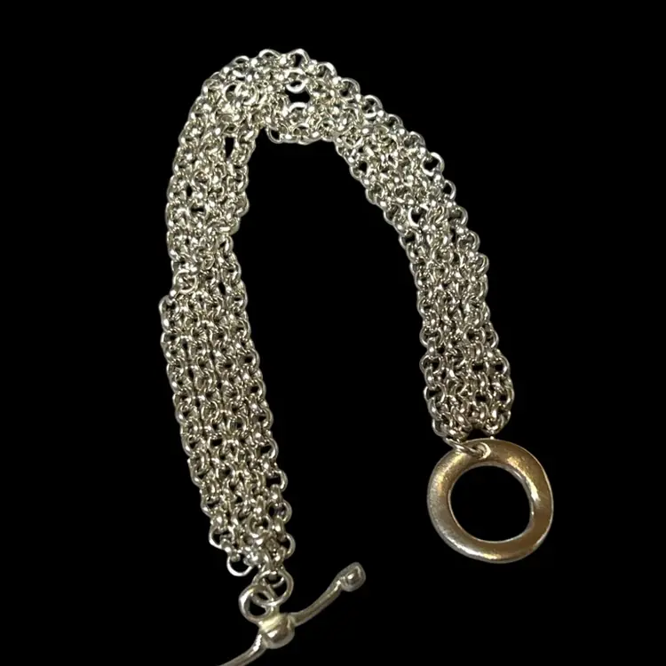 Vintage 925 Sterling Silver Four-Row Chain Bracelet with Toggle Clasp – Heavy Multi-Strand Link Bracelet – 7”, 33.4g