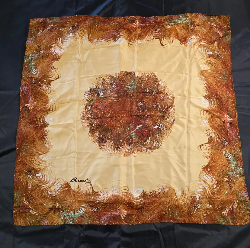 Vintage Burmel Scarf Marble Pattern 28 x 28 Hand Rolled Edges