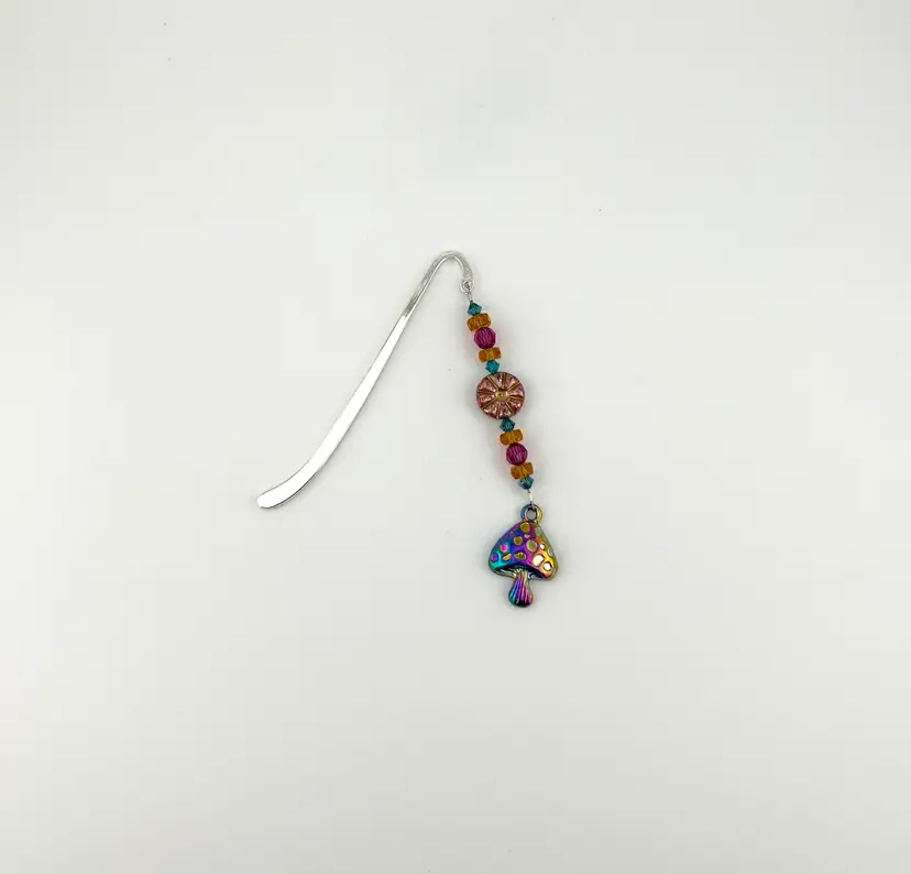 Silver Tone Beaded Mushroom Bookmark 3.75”
