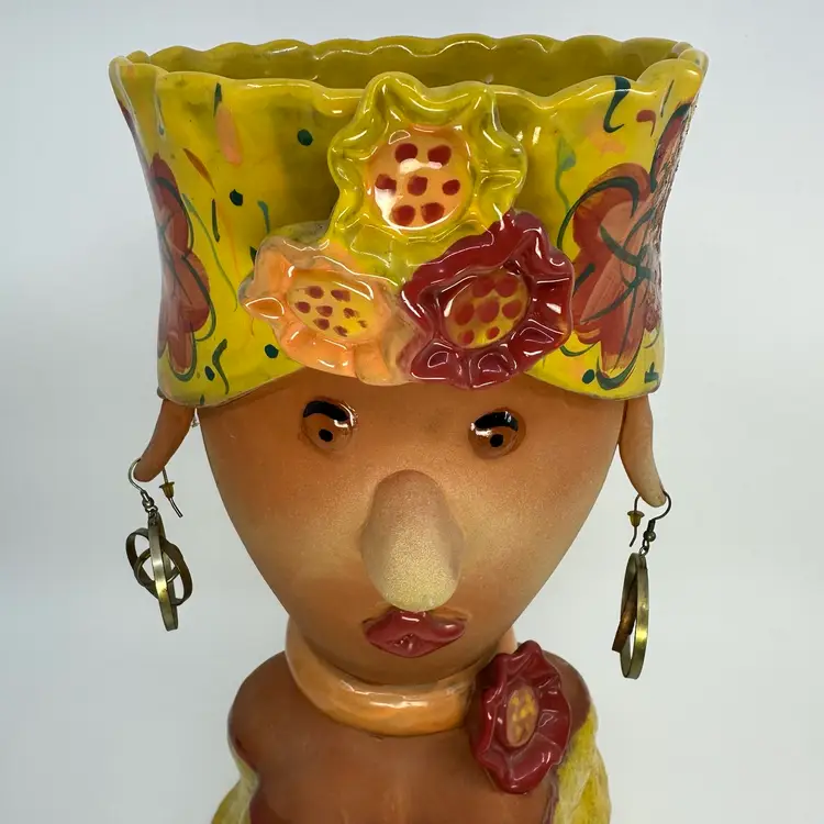Vintage Bird Brain Gypsy Lola Terracotta Pottery Flower Pot 2004-12”T