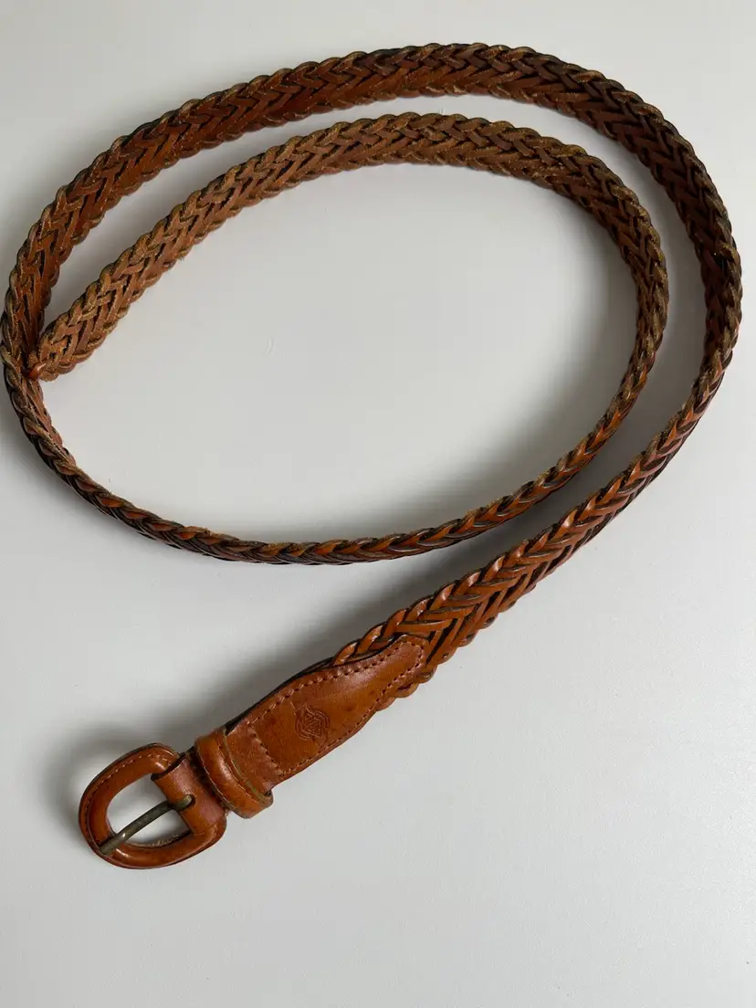 Men's Genuine Leather Braided Caramel Brown Belt 44 Quiet Luxury Academia Preppy