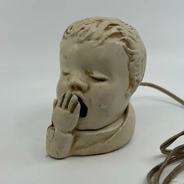 Sleepy Tot Yawning Baby Head Lewis Weil Vintage Chalkware Nightlight Lamp 5” Works - As Is