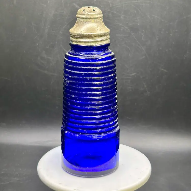 Cobalt Blue Ribbed Glass Shaker 5.5”