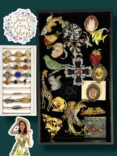 Vintage Estate Jewelry-Big 80s Brooches-Gemstone Rings