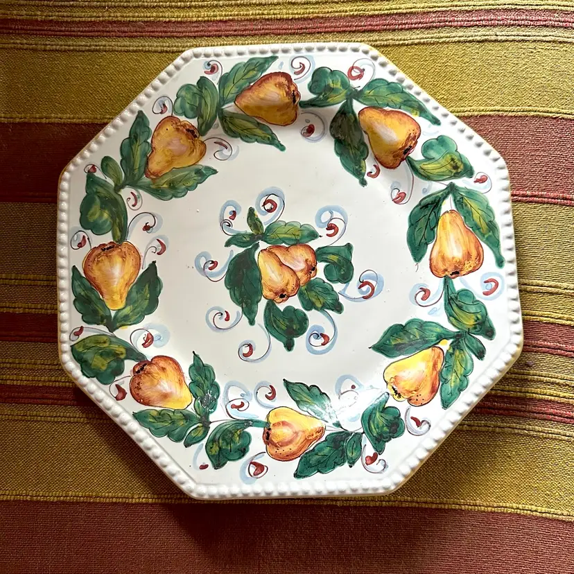 vintage F&F Fitz & Floyd Siena Serving Plate Wall Hanging Decorated W Yellow Pears No Issues