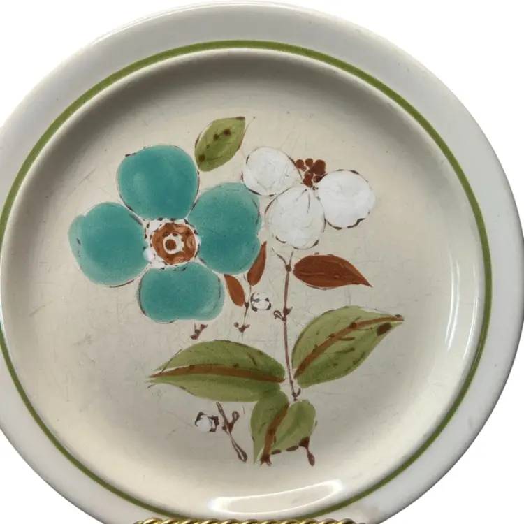 Set Of Two Vintage Normandy Stoneware “ Summer Joy” Pattern Hand Painted Made In Korea Some Utensil Marks