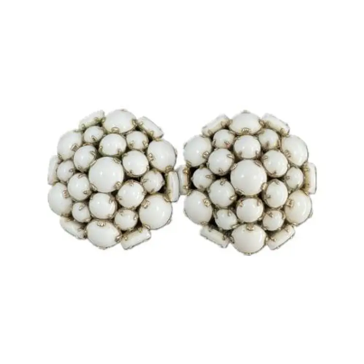 Pair of Vintage Round Milk Glass Clip on Earrings
