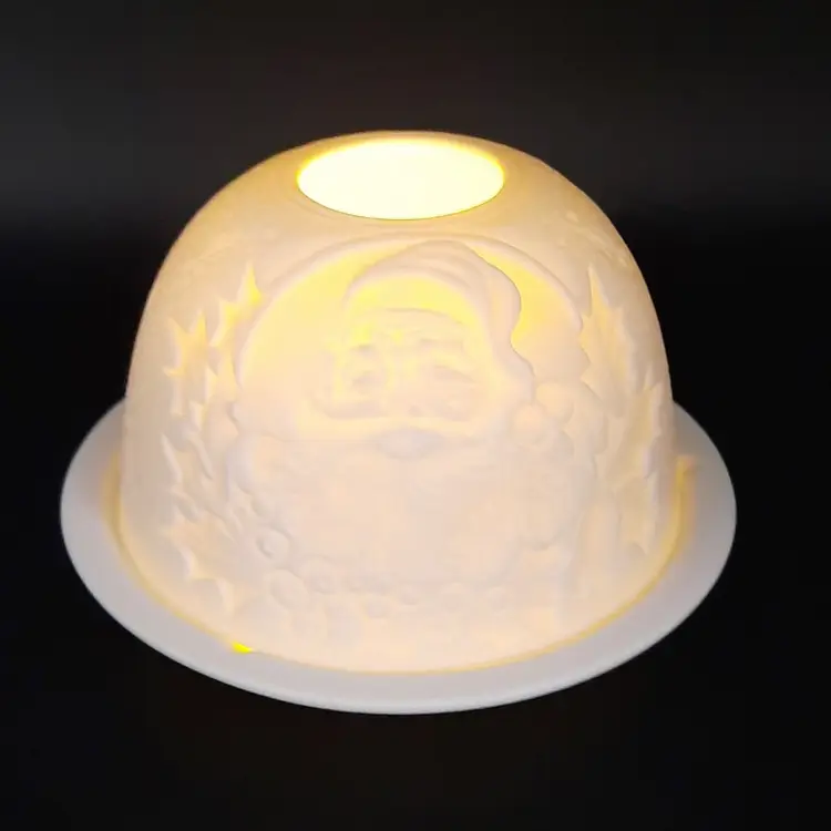 Christmas Santa Claus Lithophane Fairy Lamp Tealight Votive Candle Holder