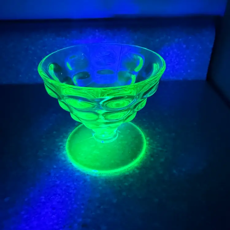 Green Uranium Glass Vintage Bubble Sherbet Dessert Footed Dishes Set Of Four