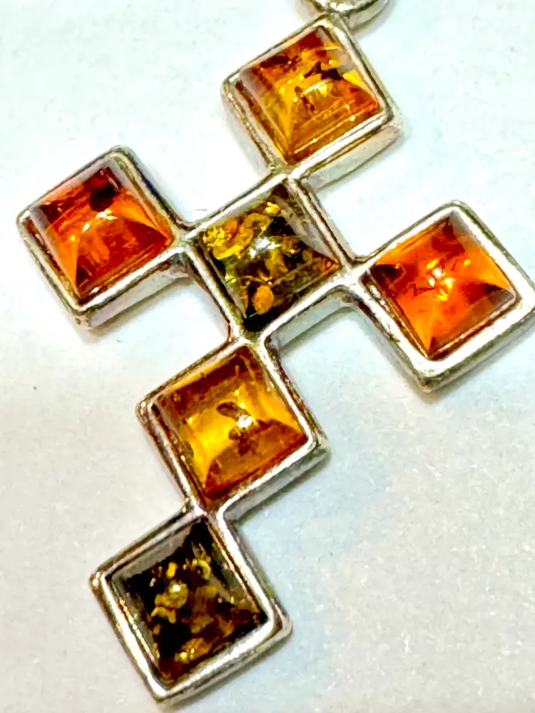 Sterling Silver Crucifix Cross Pendant Necklace Baltic Amber - Tested