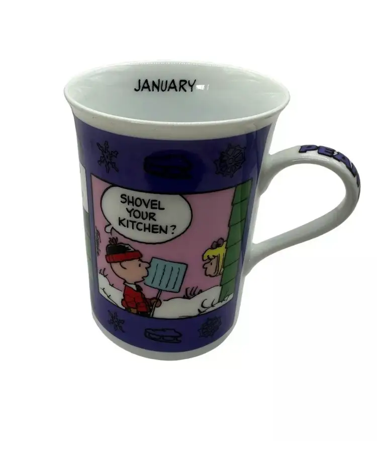 January Peanuts Calendar Coffee Cup Charlie Brown Danbury Mint Schulz