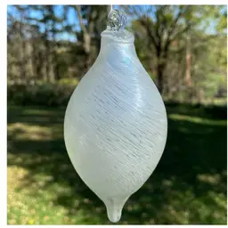 Hand-Blown, Hanging Art Glass Orb. White Iridescent Color. No Signature. Hanger Not Included. 5.25”h.